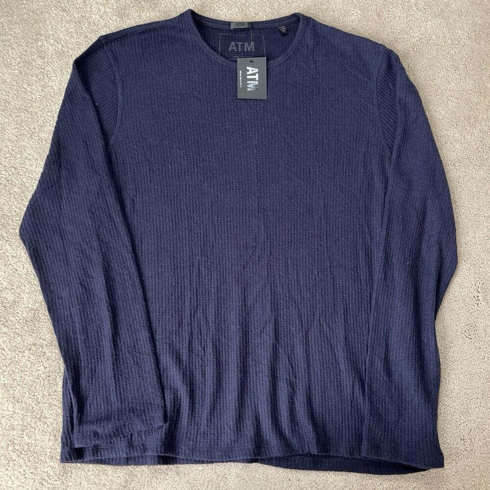 ATM Anthony Thomas Melillo Mens T-Shirt XL Waffle-Knit Thermal Ink Blue NWT